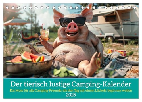 Der tierisch lustige Camping-Kalender (Tischkalender 2025 DIN A5 quer), CALVENDO Monatskalender von CALVENDO