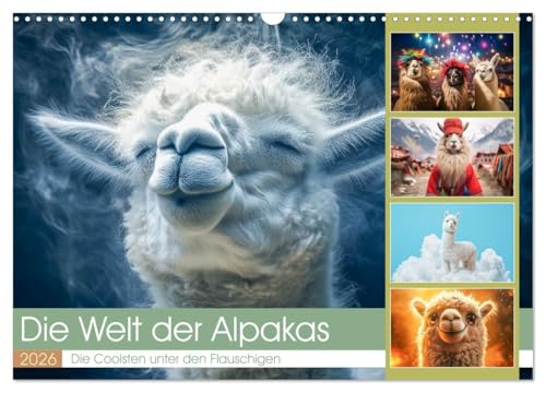 Die Welt der Alpakas (Wandkalender 2026 DIN A3 quer), CALVENDO Monatskalender: Egal ob als flauschige Begleiter, Selfie-Stars oder Modeikonen mit ... die Definition von, cool. (CALVENDO Tiere) von Calvendo