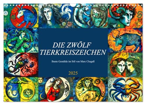 Die zwölf Tierkreiszeichen (Wandkalender 2025 DIN A3 quer), CALVENDO Monatskalender von CALVENDO