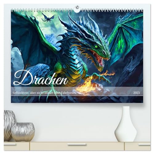 Drachen - Gefürchtete, aber nicht immer böse Fabelwesen (hochwertiger Premium Wandkalender 2025 DIN A2 quer), Kunstdruck in Hochglanz von CALVENDO