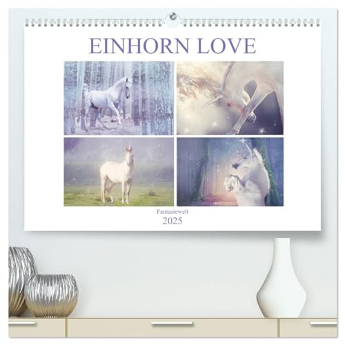 Einhorn Love - Fantasiewelt (hochwertiger Premium Wandkalender 2025 DIN A2 quer), Kunstdruck in Hochglanz von CALVENDO