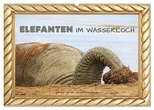 Elefanten im Wasserloch (Wandkalender 2026 DIN A2 quer), CALVENDO Monatskalender von CALVENDO