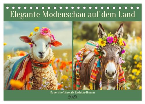 Elegante Modenschau auf dem Land. Bauernhoftiere als Fashion-Ikonen (Tischkalender 2025 DIN A5 quer), CALVENDO Monatskalender von CALVENDO