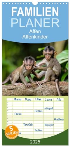 Familienplaner 2025 - Affen - Affenkinder mit 5 Spalten (Wandkalender, 21 cm x 45 cm), CALVENDO von CALVENDO