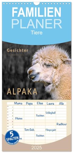 Familienplaner 2025 - Alpaka Gesichter mit 5 Spalten (Wandkalender, 21 cm x 45 cm), CALVENDO von CALVENDO