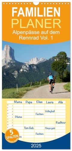 Familienplaner 2025 - Alpenpässe auf dem Rennrad Vol. 1 mit 5 Spalten (Wandkalender, 21 cm x 45 cm), CALVENDO von CALVENDO