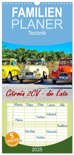 Familienplaner 2025 - Citroën 2CV - die Ente mit 5 Spalten (Wandkalender, 21 cm x 45 cm), CALVENDO von CALVENDO