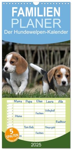 Familienplaner 2025 - Der Hundewelpen-Geburtstagskalender mit 5 Spalten (Wandkalender, 21 cm x 45 cm), CALVENDO von CALVENDO