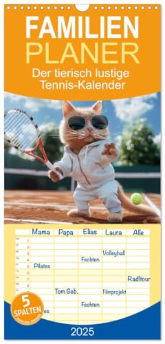 Familienplaner 2025 - Der tierisch lustige Tennis-Kalender mit 5 Spalten (Wandkalender, 21 cm x 45 cm), CALVENDO von CALVENDO