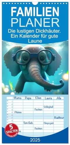 Familienplaner 2025 - Die lustigen Dickhäuter. Ein Kalender für gute Laune mit 5 Spalten (Wandkalender, 21 cm x 45 cm), CALVENDO von CALVENDO