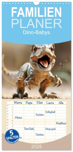 Familienplaner 2025 - Dino-Babys mit 5 Spalten (Wandkalender, 21 cm x 45 cm), CALVENDO