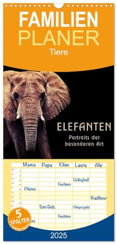 Familienplaner 2025 - Elefanten - Portraits der besonderen Art mit 5 Spalten (Wandkalender, 21 cm x 45 cm), CALVENDO von CALVENDO