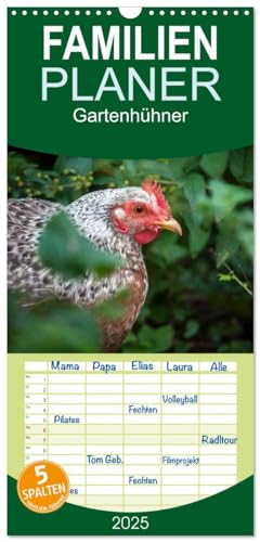 Familienplaner 2025 - Gartenhühner mit 5 Spalten (Wandkalender, 21 cm x 45 cm), CALVENDO von CALVENDO