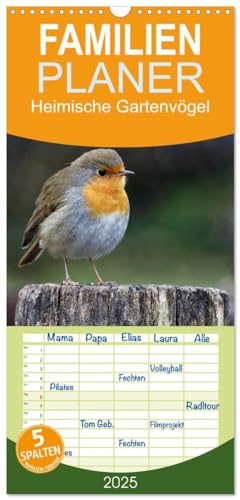 Familienplaner 2025 - Heimische Gartenvögel mit 5 Spalten (Wandkalender, 21 cm x 45 cm), CALVENDO