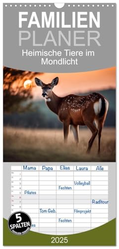 Familienplaner 2025 - Heimische Tiere im Mondlicht mit 5 Spalten (Wandkalender, 21 cm x 45 cm), CALVENDO