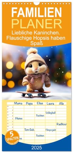 Familienplaner 2025 - Liebliche Kaninchen. Flauschige Hopsis haben Spaß mit 5 Spalten (Wandkalender, 21 cm x 45 cm), CALVENDO von CALVENDO