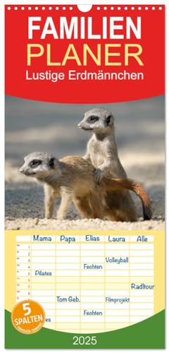 Familienplaner 2025 - Lustige Erdmännchen mit 5 Spalten (Wandkalender, 21 cm x 45 cm), CALVENDO von CALVENDO