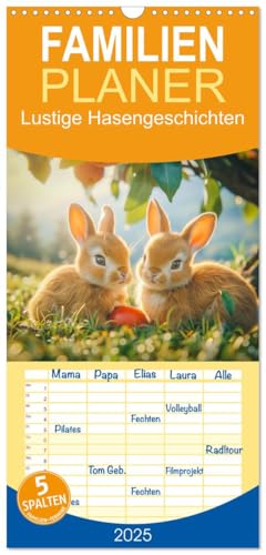Familienplaner 2025 - Lustige Hasengeschichten mit 5 Spalten (Wandkalender, 21 cm x 45 cm), CALVENDO von CALVENDO