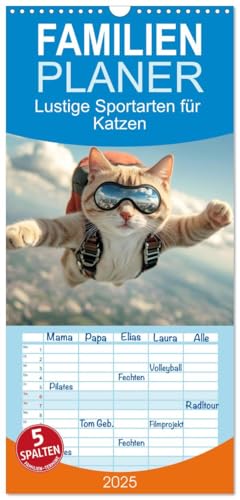 Familienplaner 2025 - Lustige Sportarten für Katzen mit 5 Spalten (Wandkalender, 21 cm x 45 cm), CALVENDO
