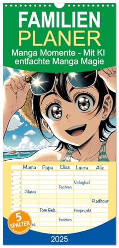 Familienplaner 2025 - Manga Momente - Mit KI entfachte Manga Magie mit 5 Spalten (Wandkalender, 21 cm x 45 cm), CALVENDO von CALVENDO