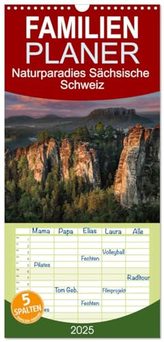 Familienplaner 2025 - Naturparadies Sächsische Schweiz mit 5 Spalten (Wandkalender, 21 cm x 45 cm), CALVENDO von CALVENDO