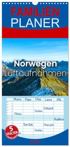 Familienplaner 2025 - Norwegen Luftaufnahmen mit 5 Spalten (Wandkalender, 21 cm x 45 cm), CALVENDO von CALVENDO