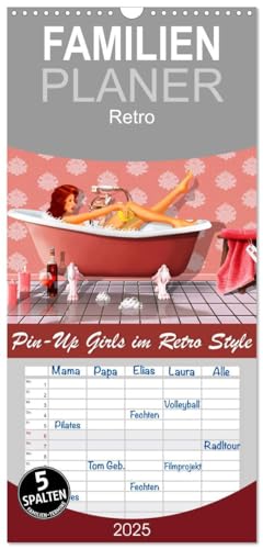 Familienplaner 2025 - Pin-Up Girls im Retro Style by Mausopardia mit 5 Spalten (Wandkalender, 21 cm x 45 cm), CALVENDO von CALVENDO
