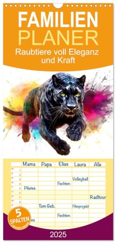 Familienplaner 2025 - Raubtiere voll Eleganz und Kraft mit 5 Spalten (Wandkalender, 21 cm x 45 cm), CALVENDO von CALVENDO