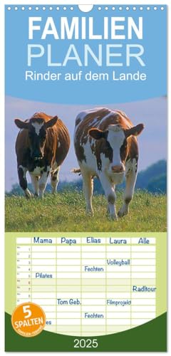 Familienplaner 2025 - Rinder auf dem Lande mit 5 Spalten (Wandkalender, 21 cm x 45 cm), CALVENDO von CALVENDO