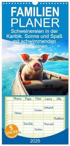 Familienplaner 2025 - Schweinereien in der Karibik. Sonne und Spaß mit schwimmenden Schweinen mit 5 Spalten (Wandkalender, 21 cm x 45 cm), CALVENDO von CALVENDO