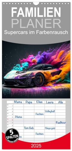 Familienplaner 2025 - Supercars im Farbenrausch mit 5 Spalten (Wandkalender, 21 cm x 45 cm), CALVENDO von CALVENDO