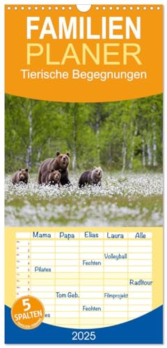 Familienplaner 2025 - Tierische Begegnungen mit 5 Spalten (Wandkalender, 21 cm x 45 cm), CALVENDO von CALVENDO