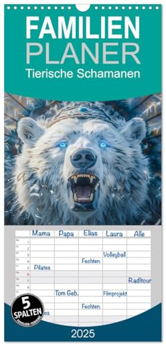 Familienplaner 2025 - Tierische Schamanen mit 5 Spalten (Wandkalender, 21 cm x 45 cm), CALVENDO