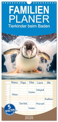 Familienplaner 2025 - Tierkinder beim Baden mit 5 Spalten (Wandkalender, 21 cm x 45 cm), CALVENDO von CALVENDO