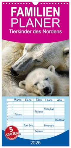 Familienplaner 2025 - Tierkinder des Nordens mit 5 Spalten (Wandkalender, 21 cm x 45 cm), CALVENDO von CALVENDO