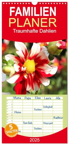Familienplaner 2025 - Traumhafte Dahlien mit 5 Spalten (Wandkalender, 21 cm x 45 cm), CALVENDO von CALVENDO