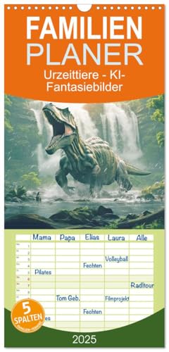Familienplaner 2025 - Urzeittiere - KI-Fantasiebilder mit 5 Spalten (Wandkalender, 21 cm x 45 cm), CALVENDO von CALVENDO
