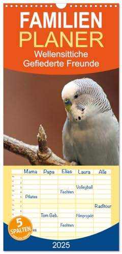 Familienplaner 2025 - Wellensittiche - Gefiederte Freunde mit 5 Spalten (Wandkalender, 21 cm x 45 cm), CALVENDO