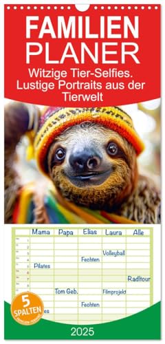 Familienplaner 2025 - Witzige Tier-Selfies. Lustige Portraits aus der Tierwelt mit 5 Spalten (Wandkalender, 21 cm x 45 cm), CALVENDO