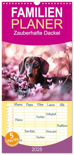 Familienplaner 2025 - Zauberhafte Dackel mit 5 Spalten (Wandkalender, 21 cm x 45 cm), CALVENDO