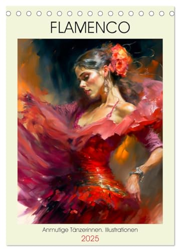 Flamenco. Anmutige Tänzerinnen. Illustrationen (Tischkalender 2025 DIN A5 hoch), CALVENDO Monatskalender von CALVENDO