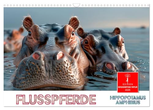Flusspferde - Hippopotamus amphibius (Wandkalender 2025 DIN A3 quer), CALVENDO Monatskalender von CALVENDO