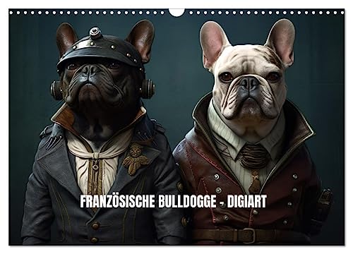Französische Bulldogge KI Digiart (Wandkalender 2025 DIN A3 quer), CALVENDO Monatskalender von CALVENDO