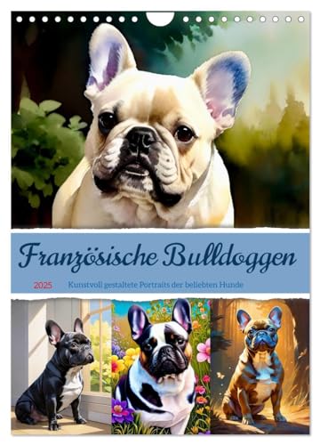 Französische Bulldoggen. Kunstvoll gestaltete Portraits (Wandkalender 2025 DIN A4 hoch), CALVENDO Monatskalender von CALVENDO