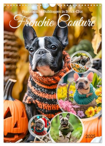 Frenchie Couture - Französische Bulldoggen in Strick-Chic (Wandkalender 2025 DIN A3 hoch), CALVENDO Monatskalender von CALVENDO