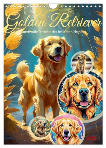 Golden Retriever. Kunstvolle Porträts des beliebten Hundes (Wandkalender 2025 DIN A4 hoch), CALVENDO Monatskalender von CALVENDO