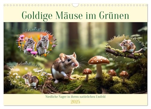 Goldige Mäuse im Grünen (Wandkalender 2025 DIN A3 quer), CALVENDO Monatskalender