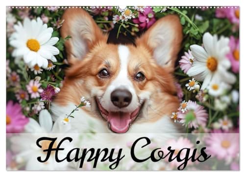 Happy Corgis (Wandkalender 2025 DIN A2 quer), CALVENDO Monatskalender von CALVENDO
