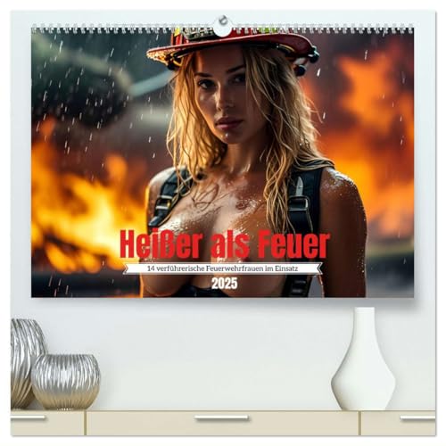 Heißer als Feuer: 14 verführerische Feuerwehrfrauen im Einsatz (hochwertiger Premium Wandkalender 2025 DIN A2 quer), Kunstdruck in Hochglanz von CALVENDO