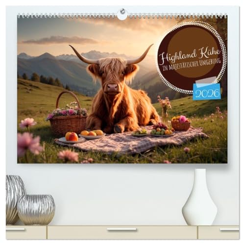 Highland Kühe (hochwertiger Premium Wandkalender 2026 DIN A2 quer), Kunstdruck in Hochglanz von CALVENDO